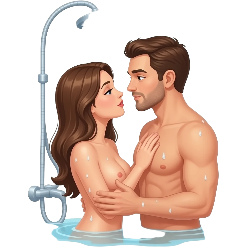 Full body Naked couples doing sex down of the shower emoji