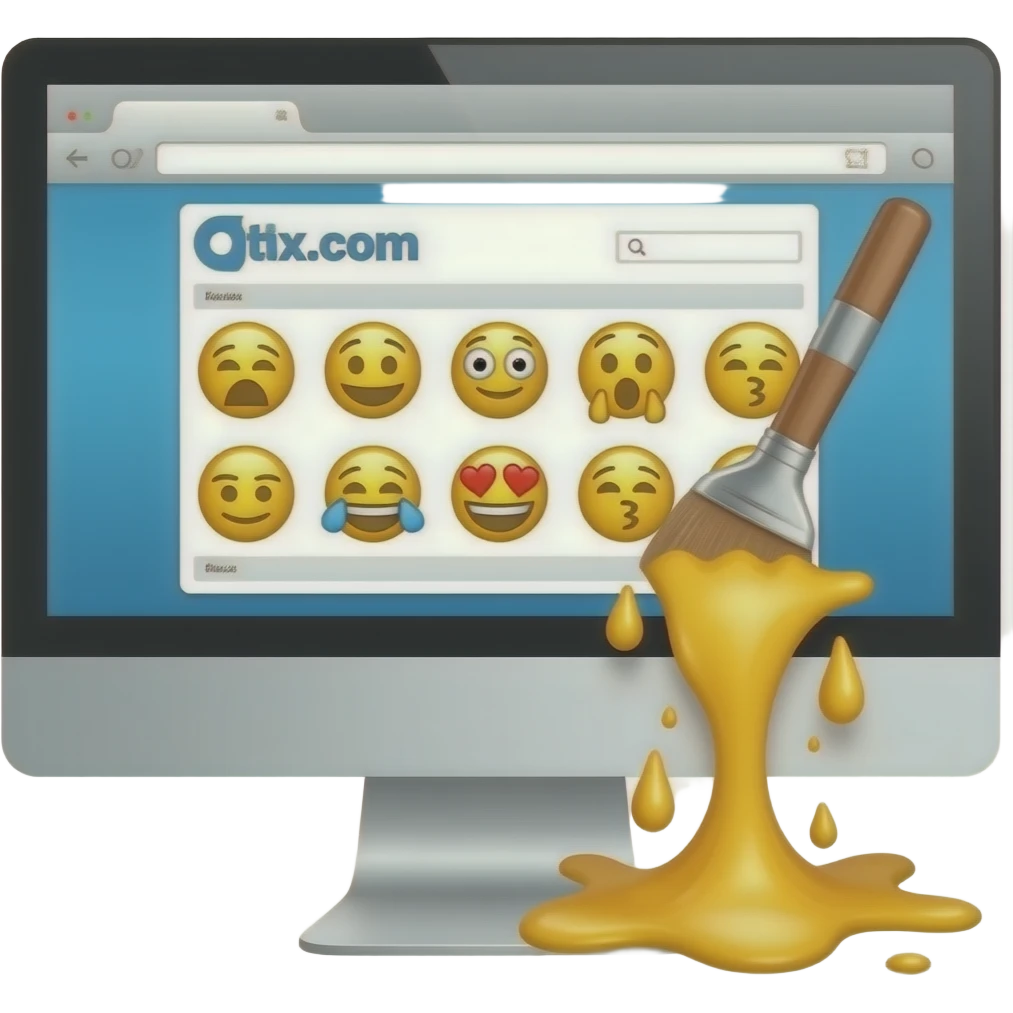 emojis.com with paint pouring out of it emoji