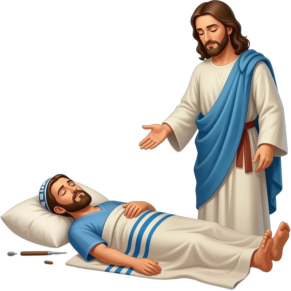 A Jewish man from ancient Bible times wakes from the dead with Jesus standing near by emoji