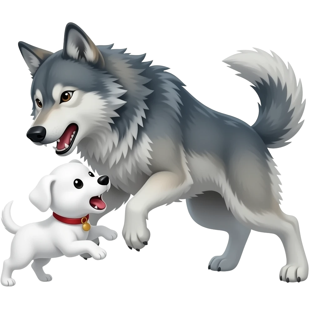 little white dog defeating a wolf emoji