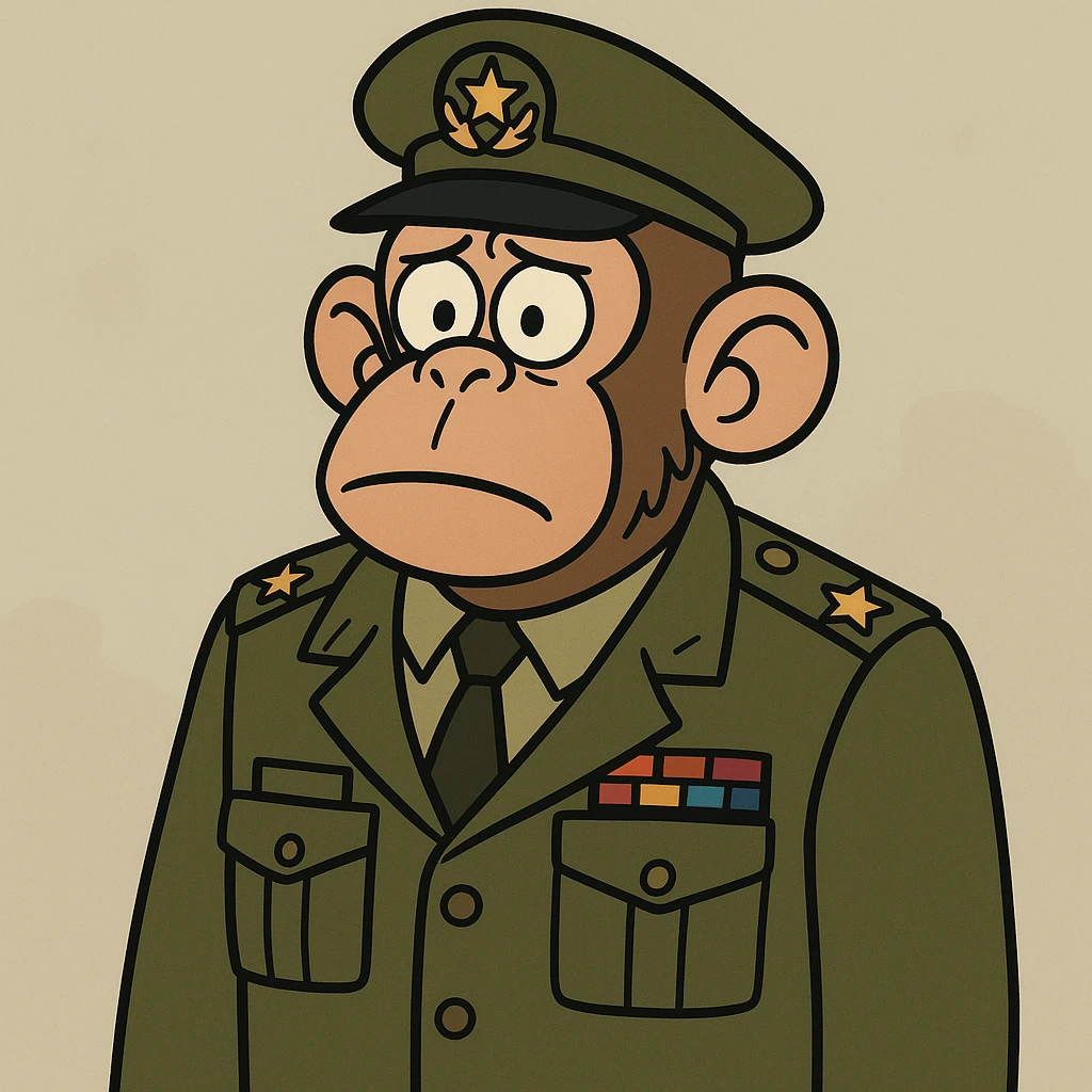 cartoon style monkey in a military uniform emoji