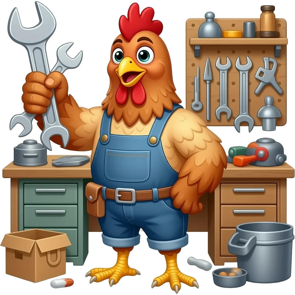 a chicken with a wrench in its paw emoji
