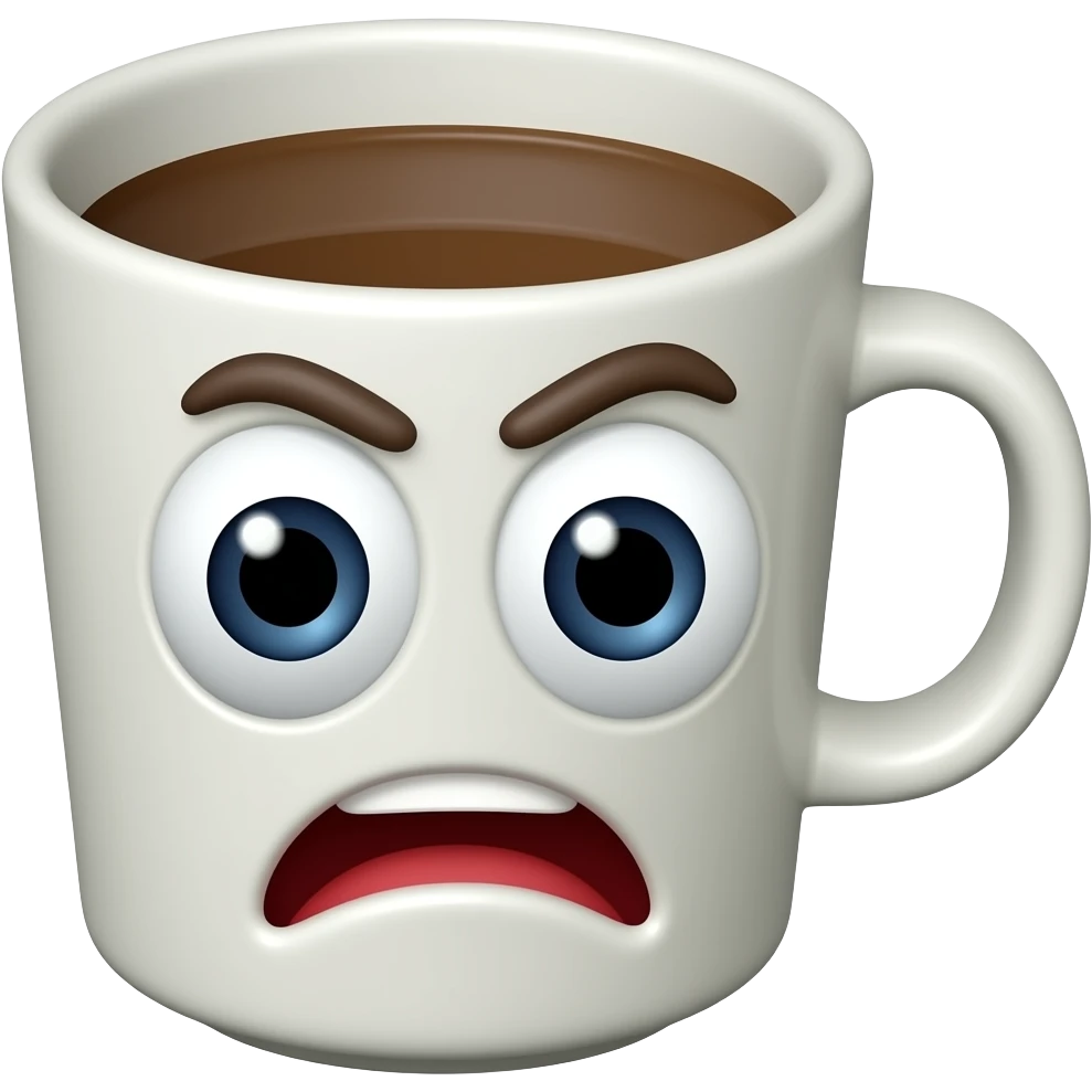 coffee cup animated whith eyes and mouth with revulsion emoji
