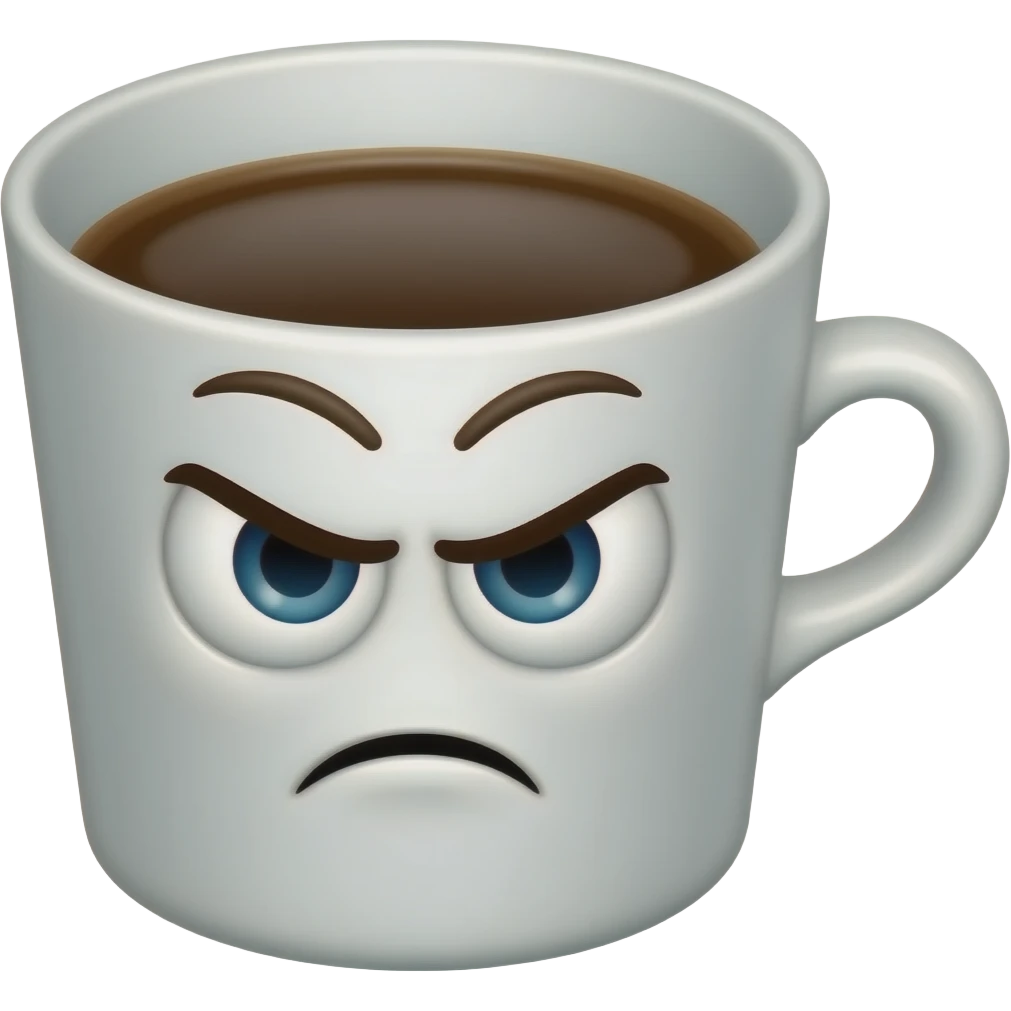 coffee cup animated whith eyes and mouth with a little disgust emoji
