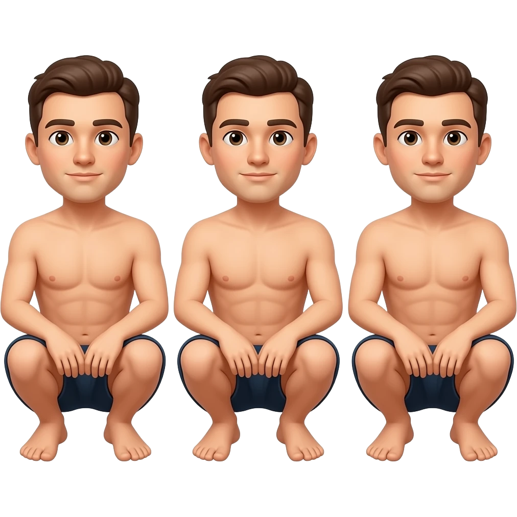 3  Mans complete Squatting naked full body emoji