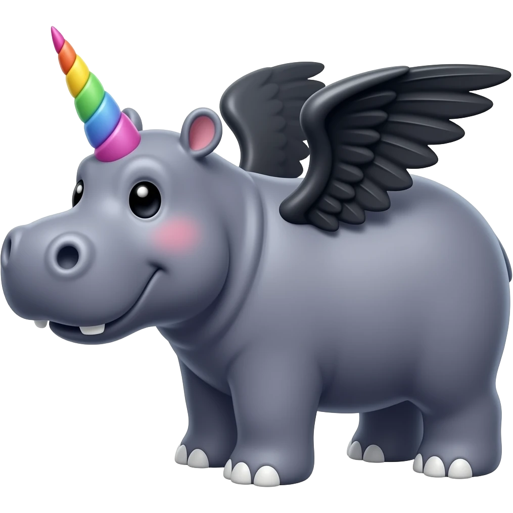 hippo with rainbow unicorn horn and black wings emoji