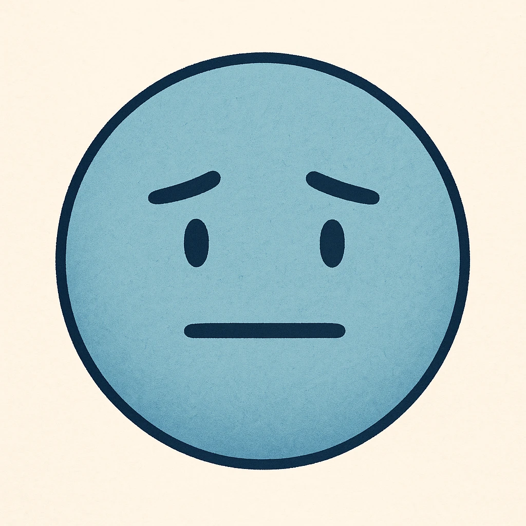 Create an emoji for 'Okay' in a flat, colorful, minimal style with a neutral face and blue color, matching the style of the reference image. emoji