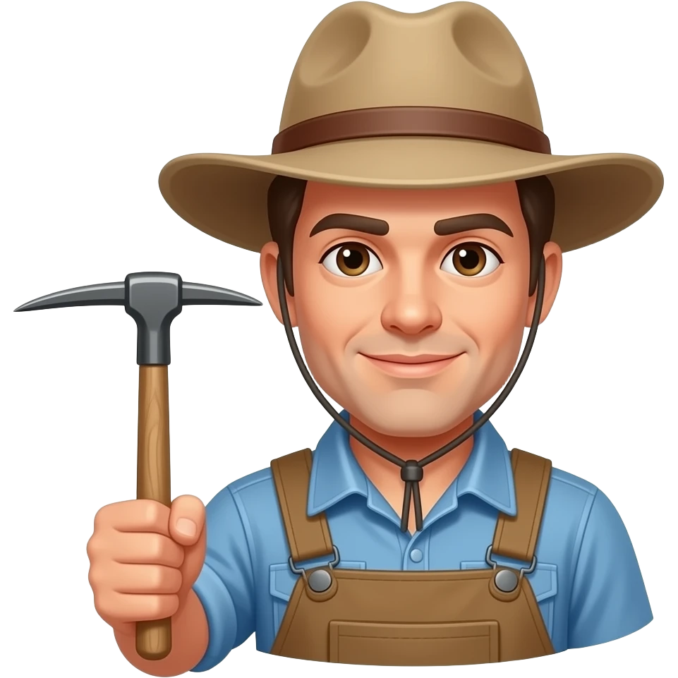 Geologist with floppy hat and a geological pick emoji