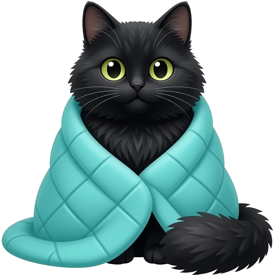 Пушистый Чёрный кот в бюрюзовым пледепледе emoji