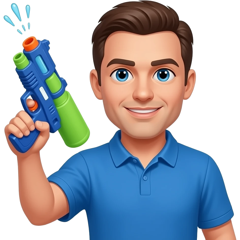 coach in a blue shirt signaling a water gun with his hand emoji