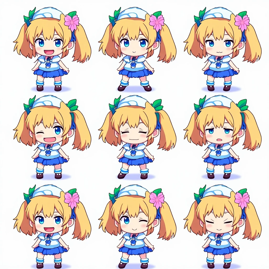 Take the image of the video game character Lumine from the video game Genshin Impact and make it as true to the original anime art style of the game as possible, full body, pretty, official sprite art, flower in hair emoji