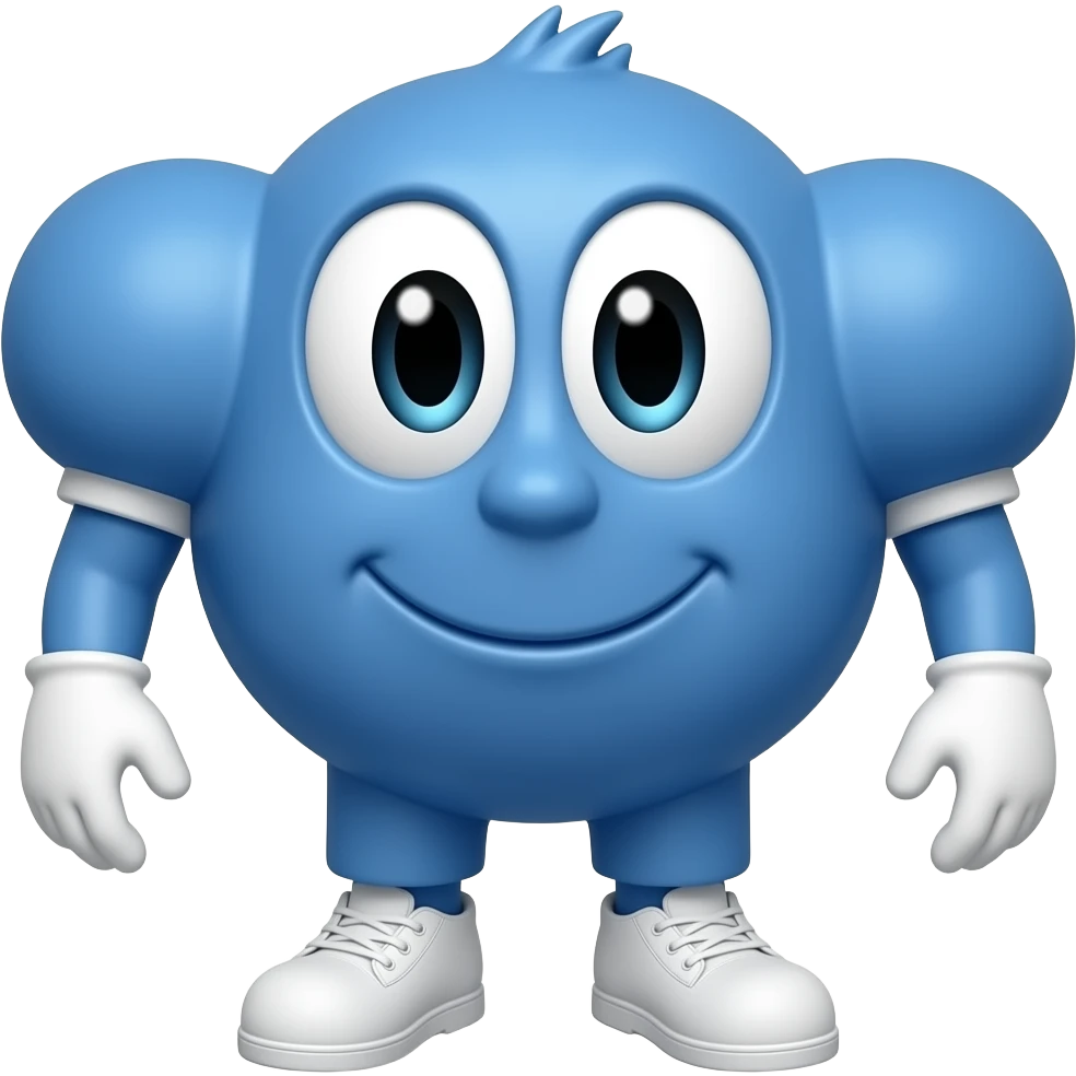 Blue 67 character number wearing white gloves and white shoes and it haves eyes emoji