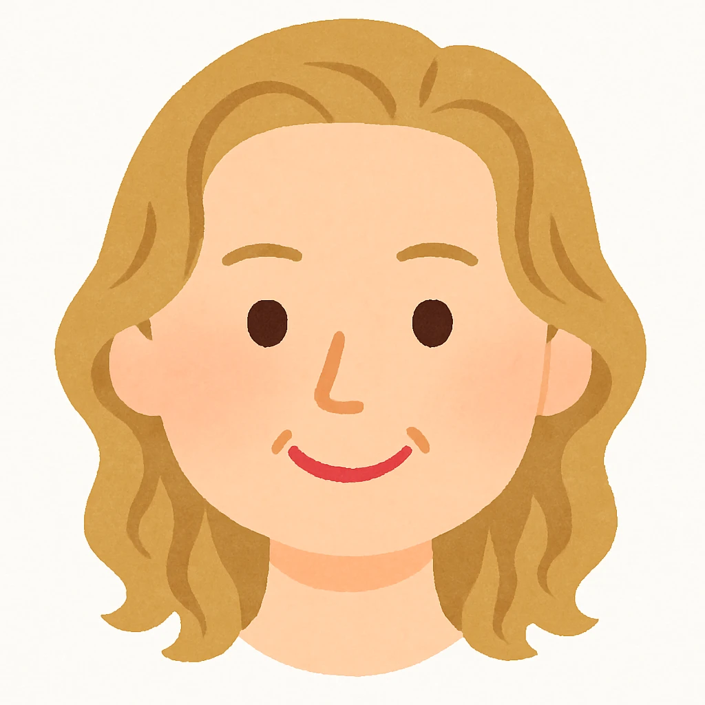 Remove the neck so only the head remains, keep the Irasutoya style with soft colors, round features, and a friendly expression. Maintain the style's characteristic simplicity and warmth. emoji