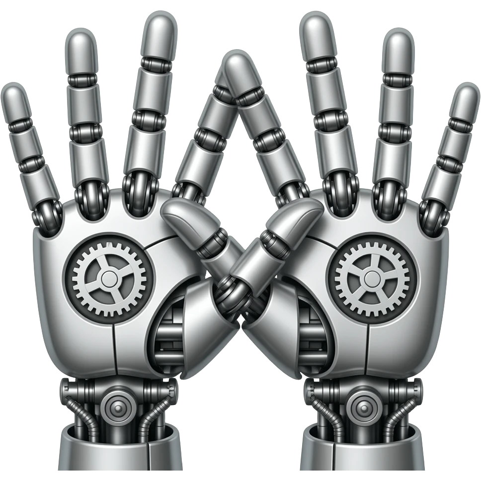 the touch of the fingers of two mechanically constructed palms as in Michelangelo's painting in the Sistine Chapel, but mechanically constructed emoji