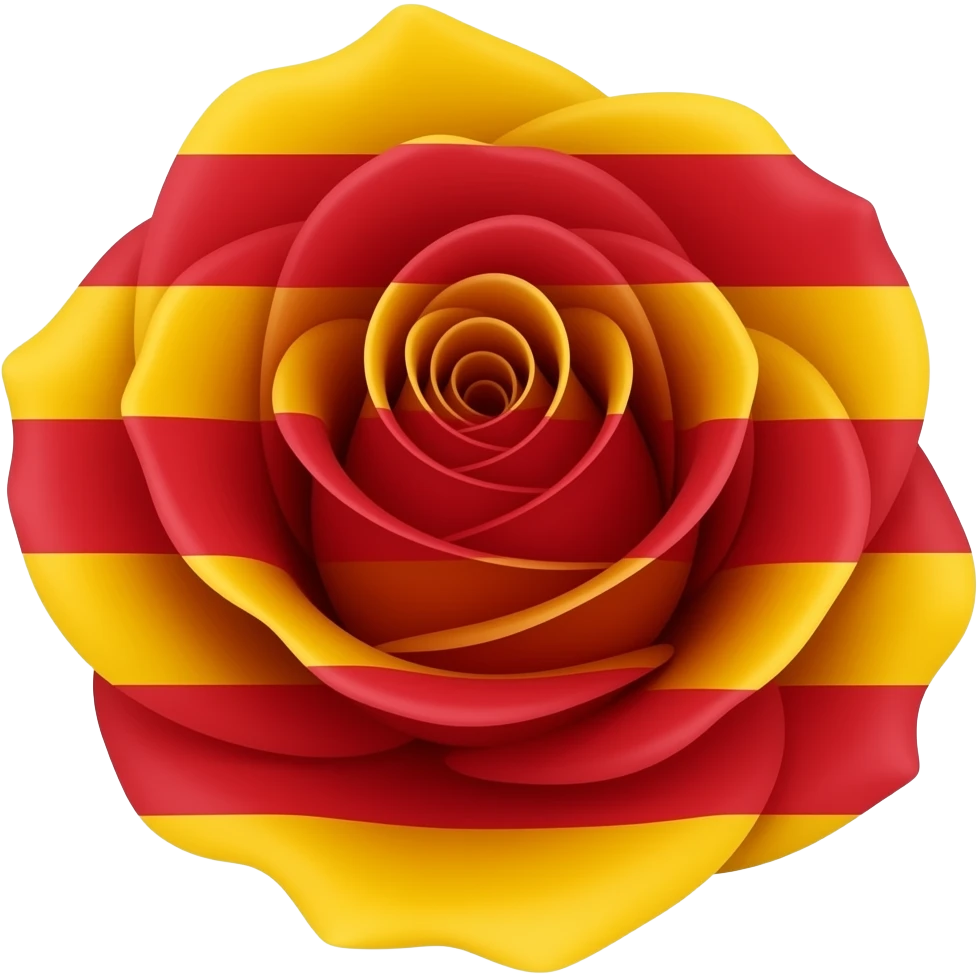 " Emoji of a red rose with subtle yellow and red stripes inspired by the Catalan flag. Simple, bold colors, clean cartoon style." emoji