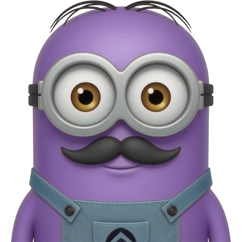 un minions del cartone animato con la pelle di colore viola e che abbiamo il pizzetto come barba emoji