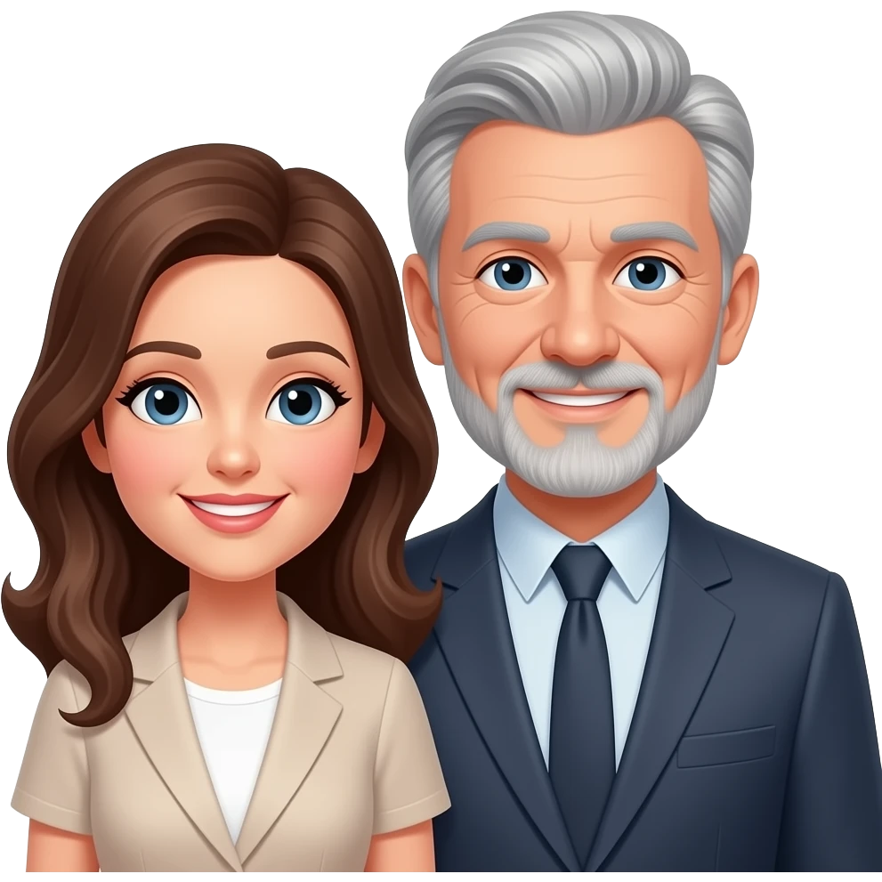 couple celebrating 50 year aniversary, gray haired man, and a brunete woman emoji