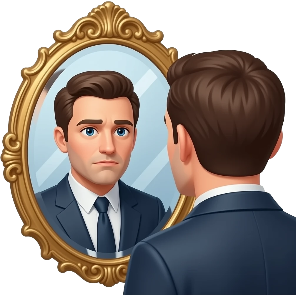 man expressionless staring in mirror emoji