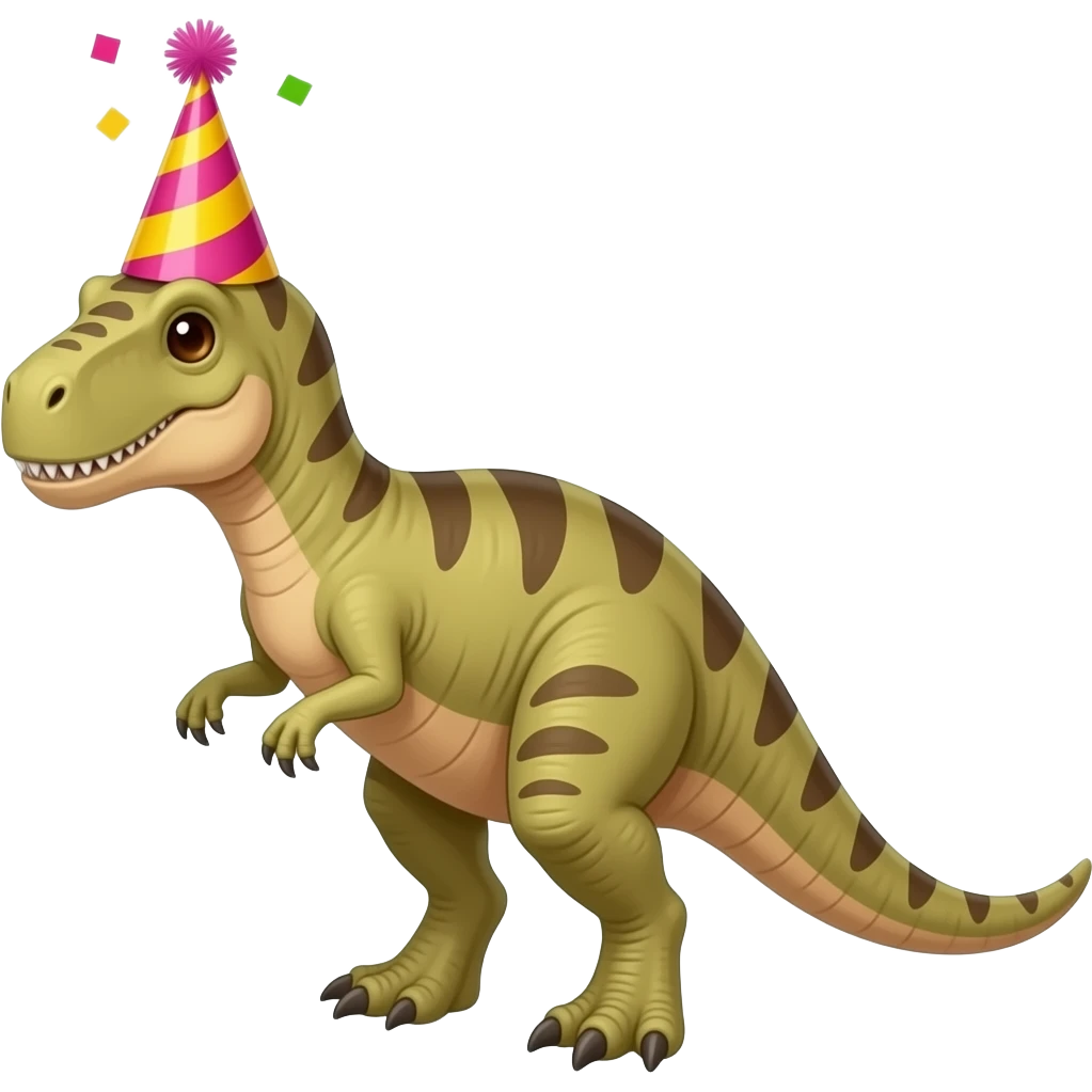 Dinossauro usando chapéu de festa emoji