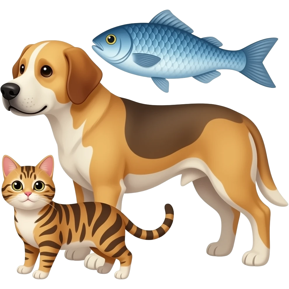 fish, big dog and cat emoji