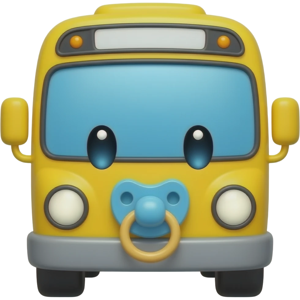 Cute yellow bus with pacifier on the mouth emoji