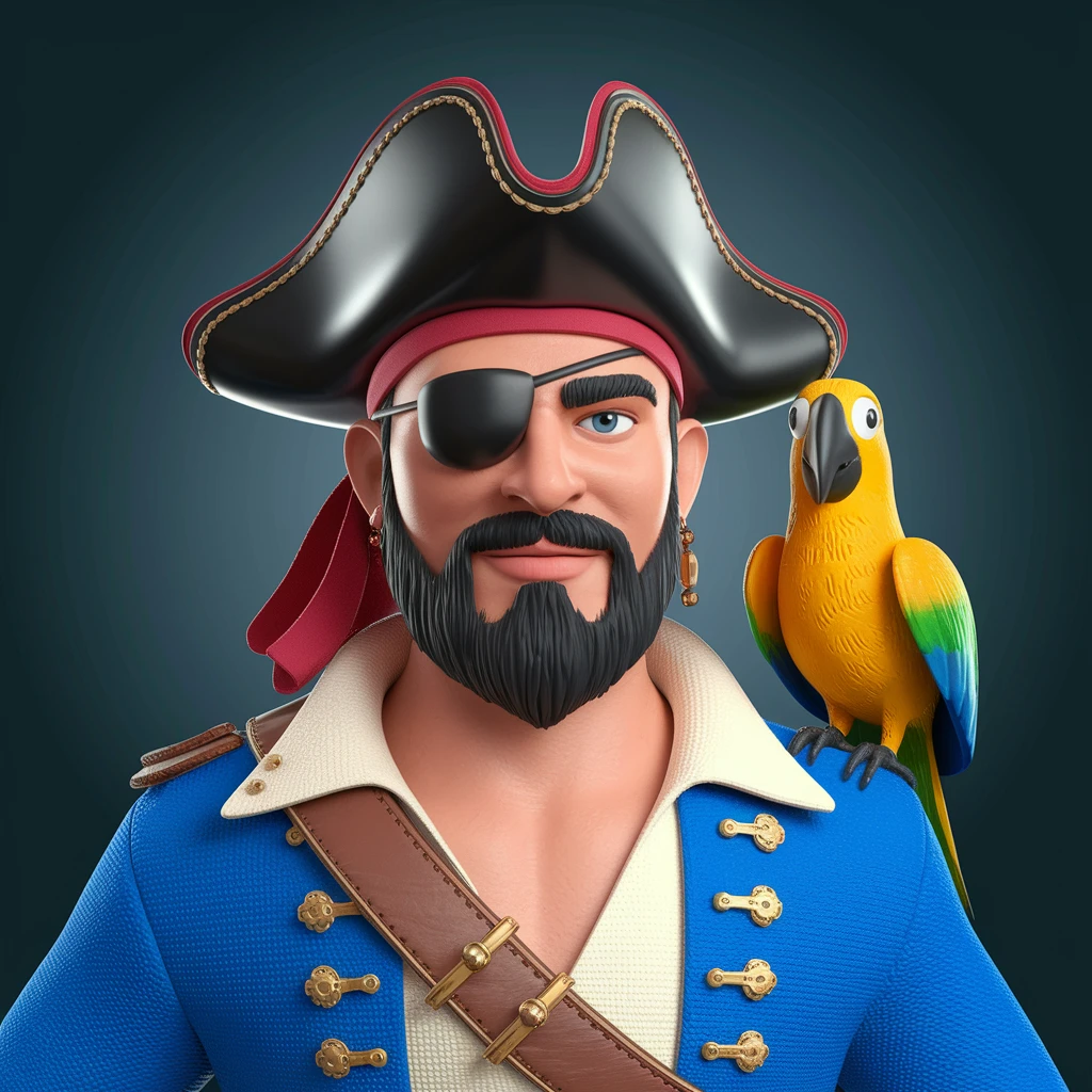 3d illustration of a pirate with eye patch and parrot emoji