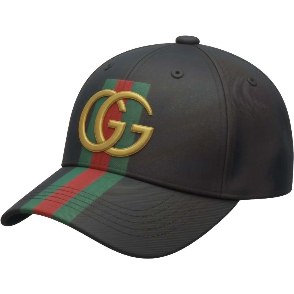 Casquette Gucci noire vu de profile avec les bandes verte et rouge sur le coter de la Cassquette horizontalement emoji