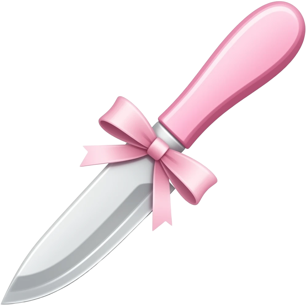 Pastel pink and pastel white dainty neat cute thin slim lanky long sharp edgy knife with a tiny ribbon emoji