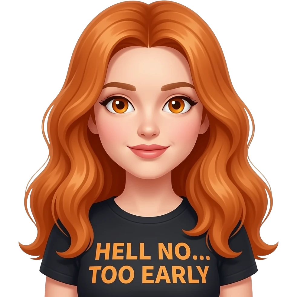 sexy girl with overlong ginger hair and ginger eyes a top with HELL NO... TOO EARLY written on it emoji