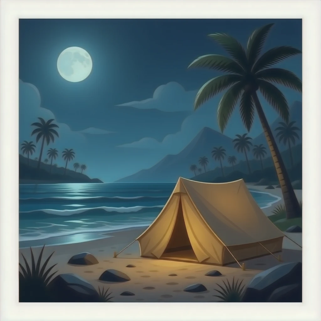 Tent on beach in apocalyptic post war disaster zone emoji