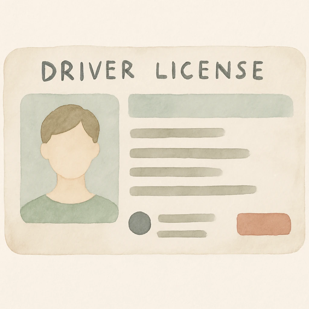 A driver's license in a watercolor painting style with soft colors. emoji