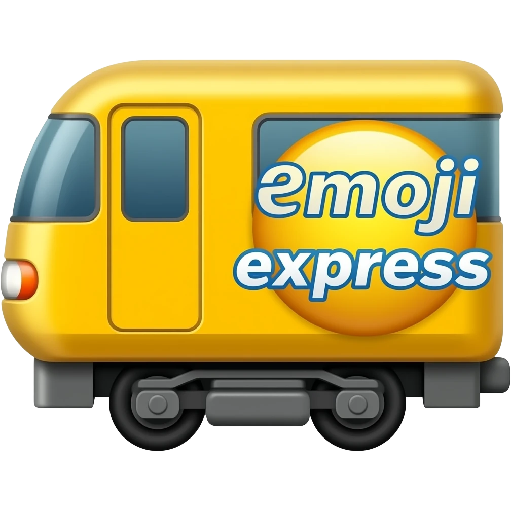 A yellow train with a logo showing emoji express on the side emoji