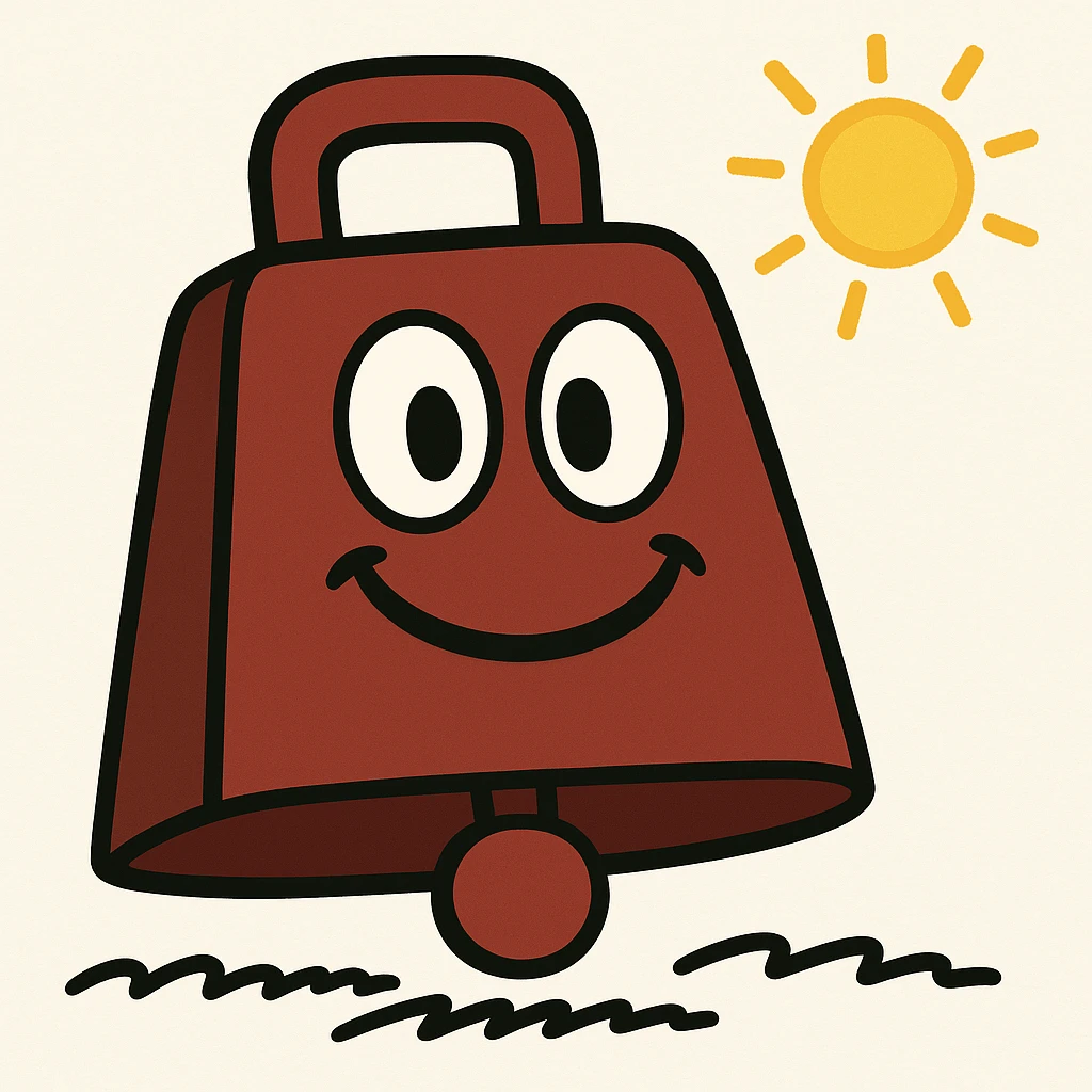 Add a handle to the maroon cowbell in playful cartoon style with bold lines, keep the background as is. emoji