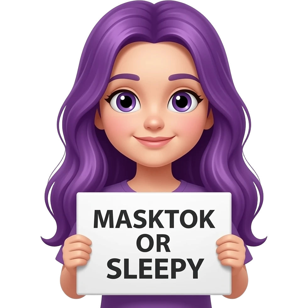 girl with long purple hair with a MASKTOK K OR SLEEPY sign emoji