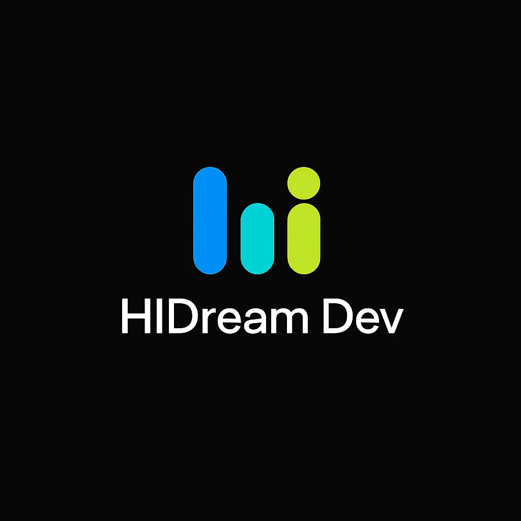 create high dream logo like this with text "HIDream Dev", black background  emoji