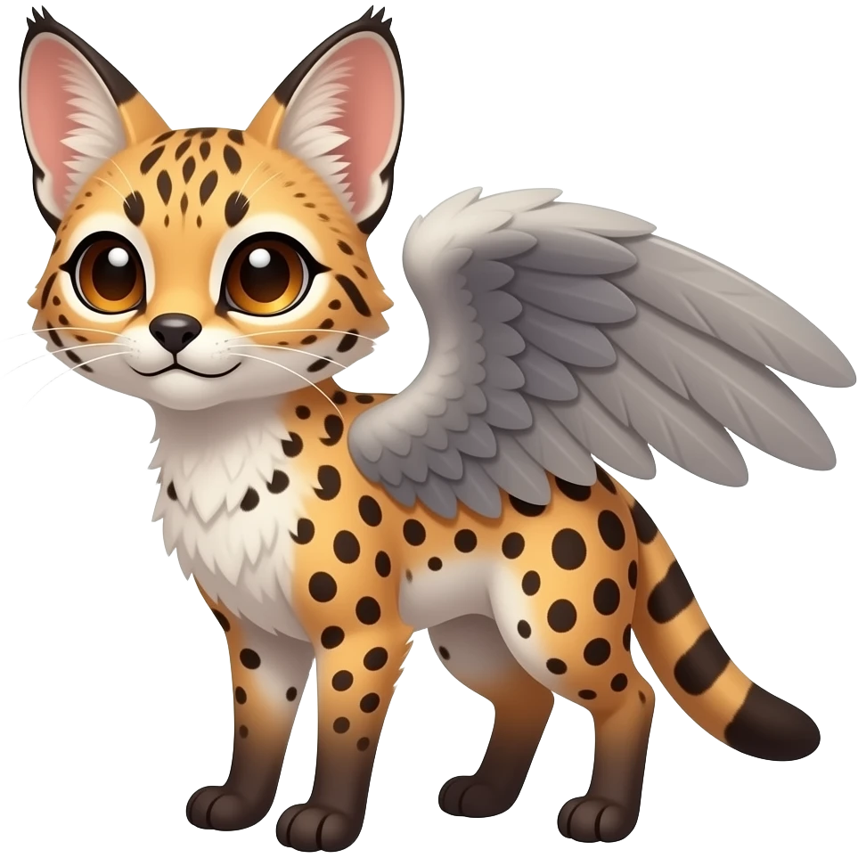 Beaky Big-eared big-eyed cute realistic animalistic feral digitigrade 4-legged anime-styled Meloetta-Furret-Sergal-Serval-hybrid-fusion-Gryphon-creature-animal, full body emoji