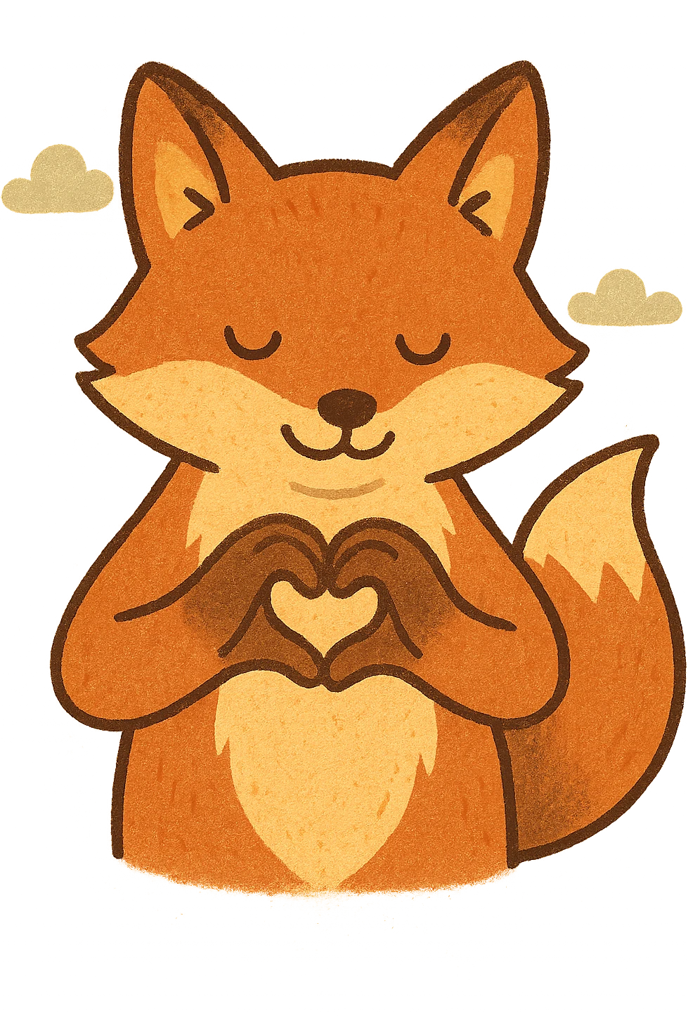 illustrative style warm colors fox making a heart shape with paws, transparent background emoji