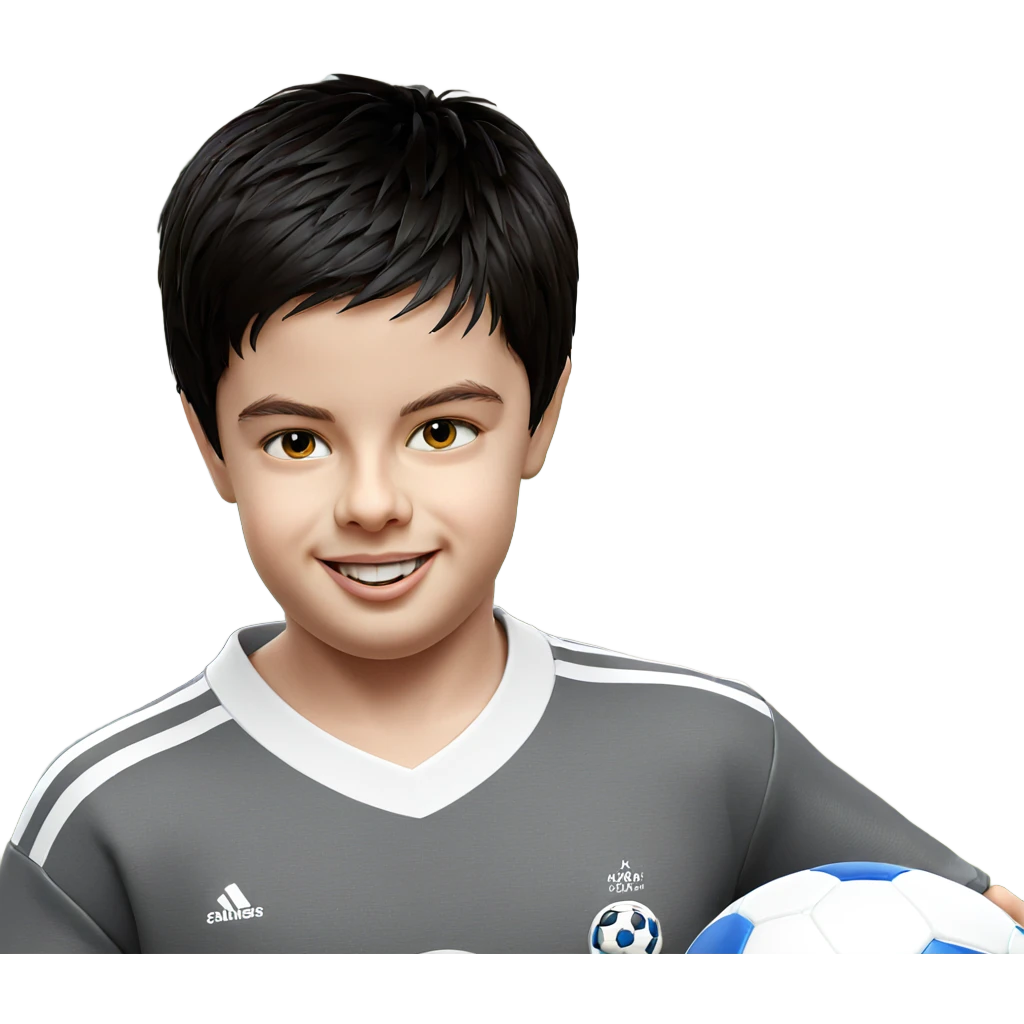 smiling boy with soccer ball emoji