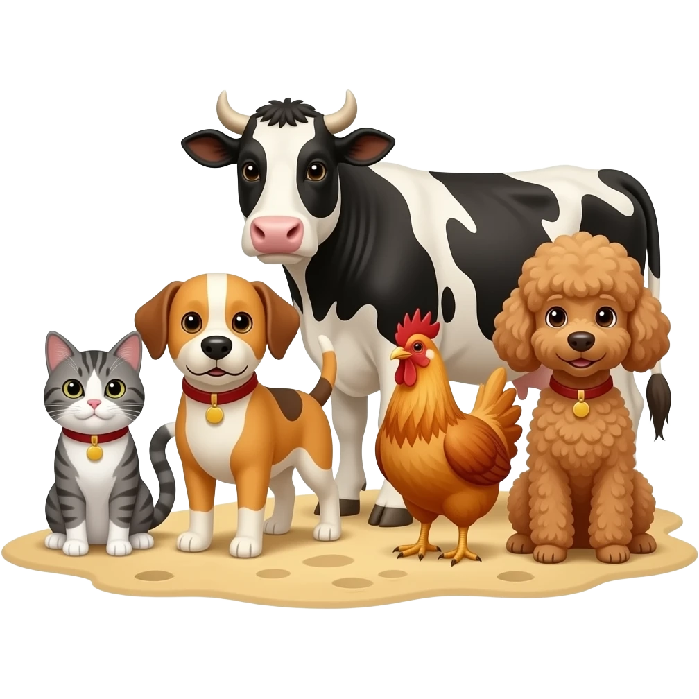 Os Blablás cat dog cow chicken poodle sand emoji