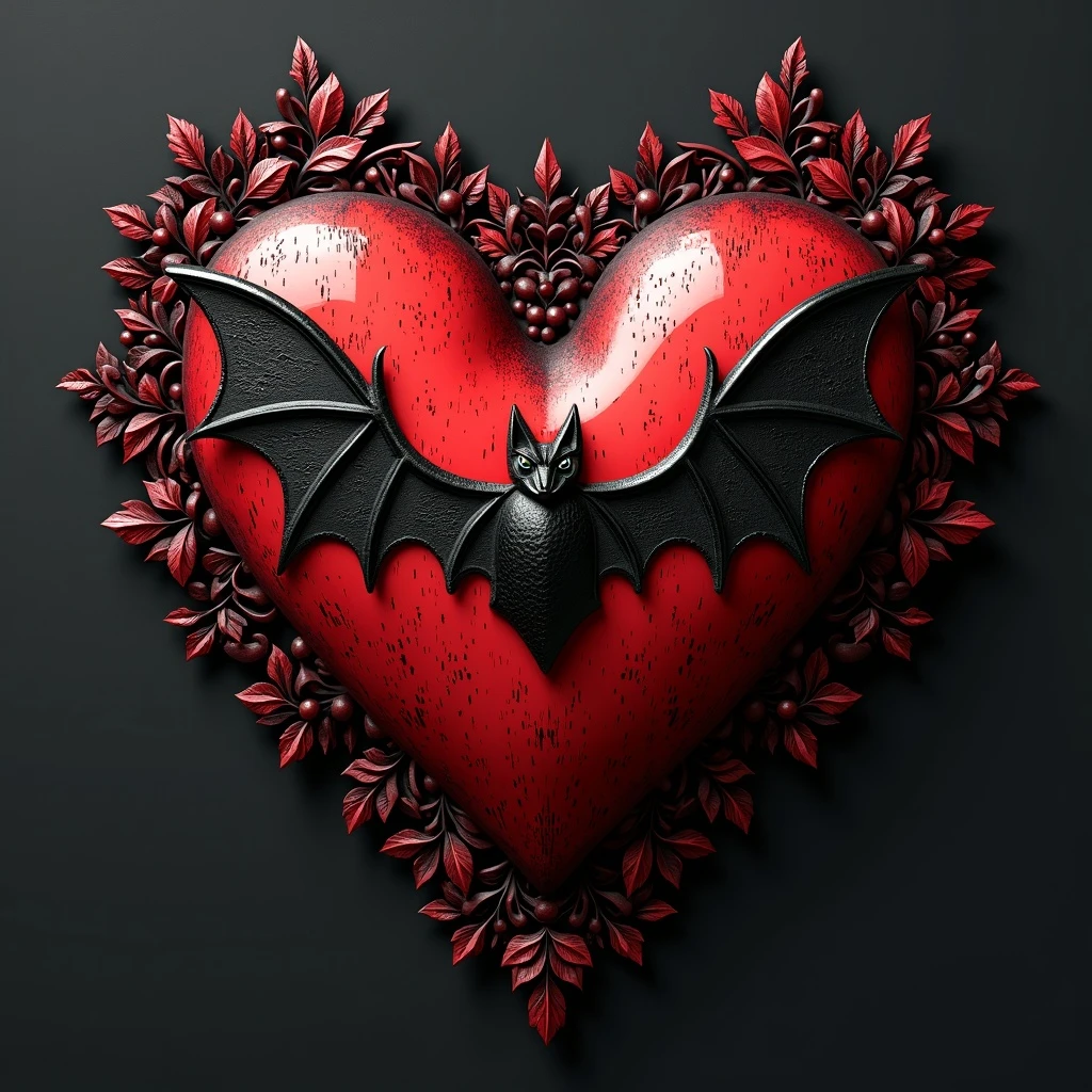 gothic heart with a bat motif emoji
