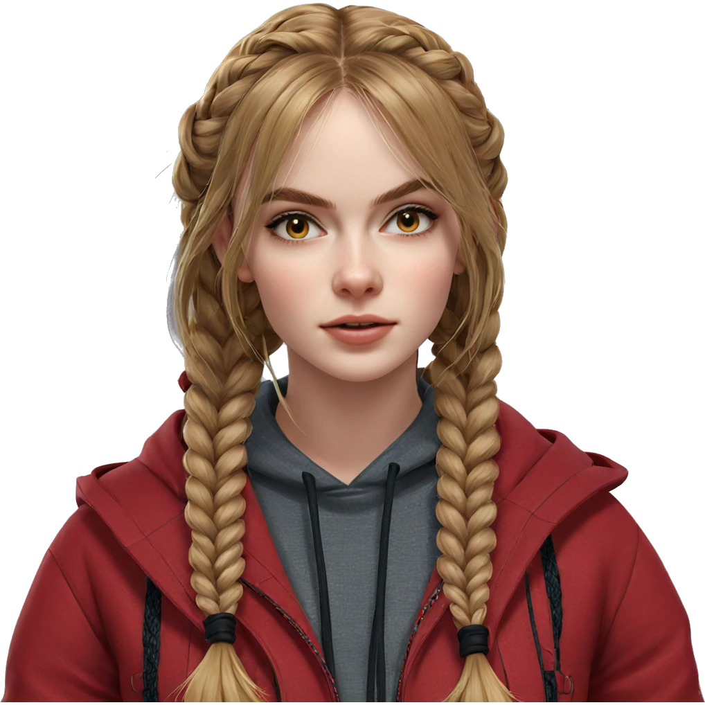 realistic girl with twin braids emoji