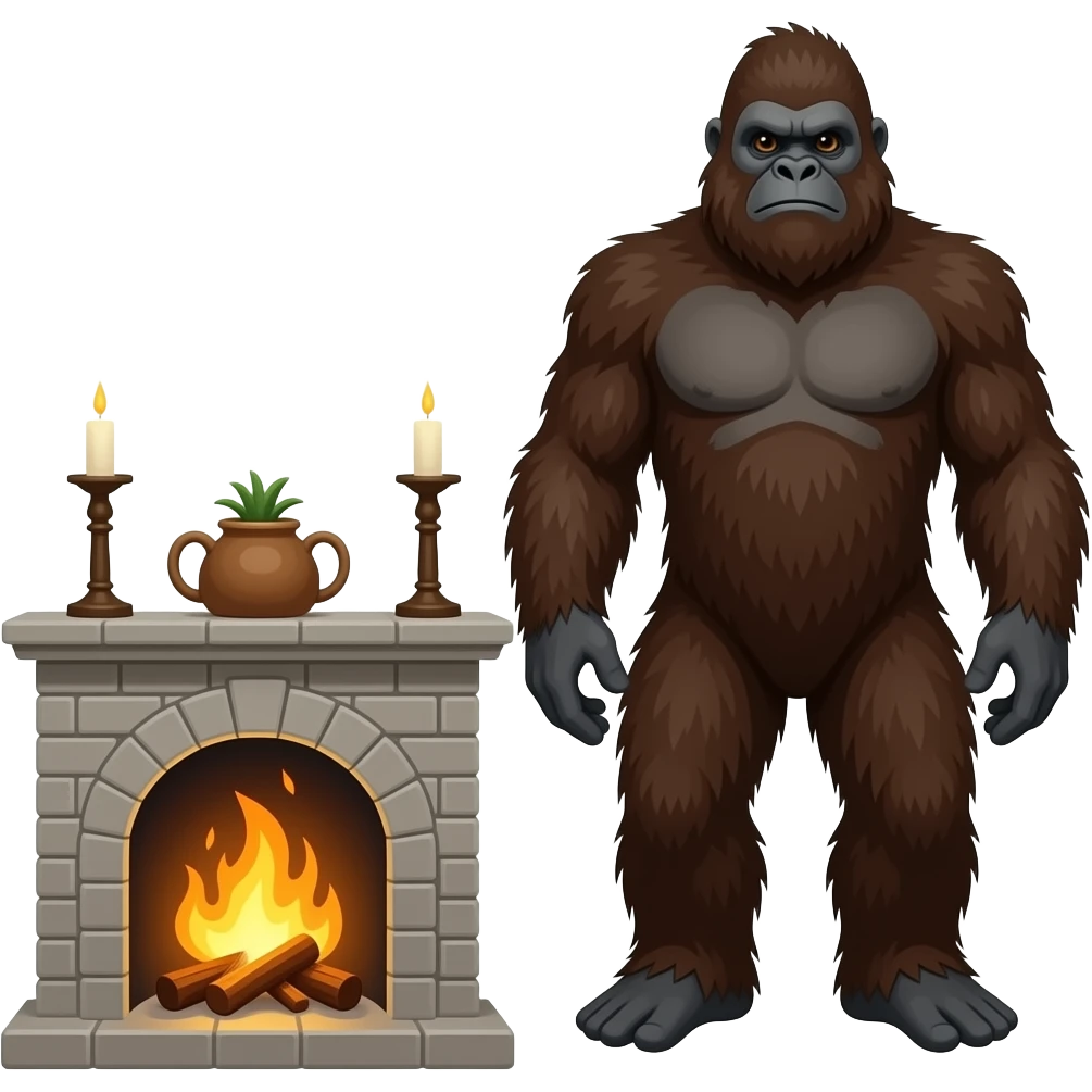 Bigfoot around fireplace emoji