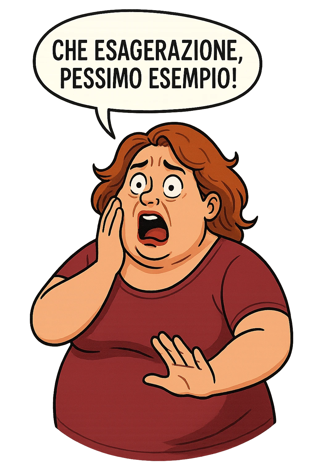 Donna grassa che dice scioccata "Che esagerazione, pessimo esempio!" emoji