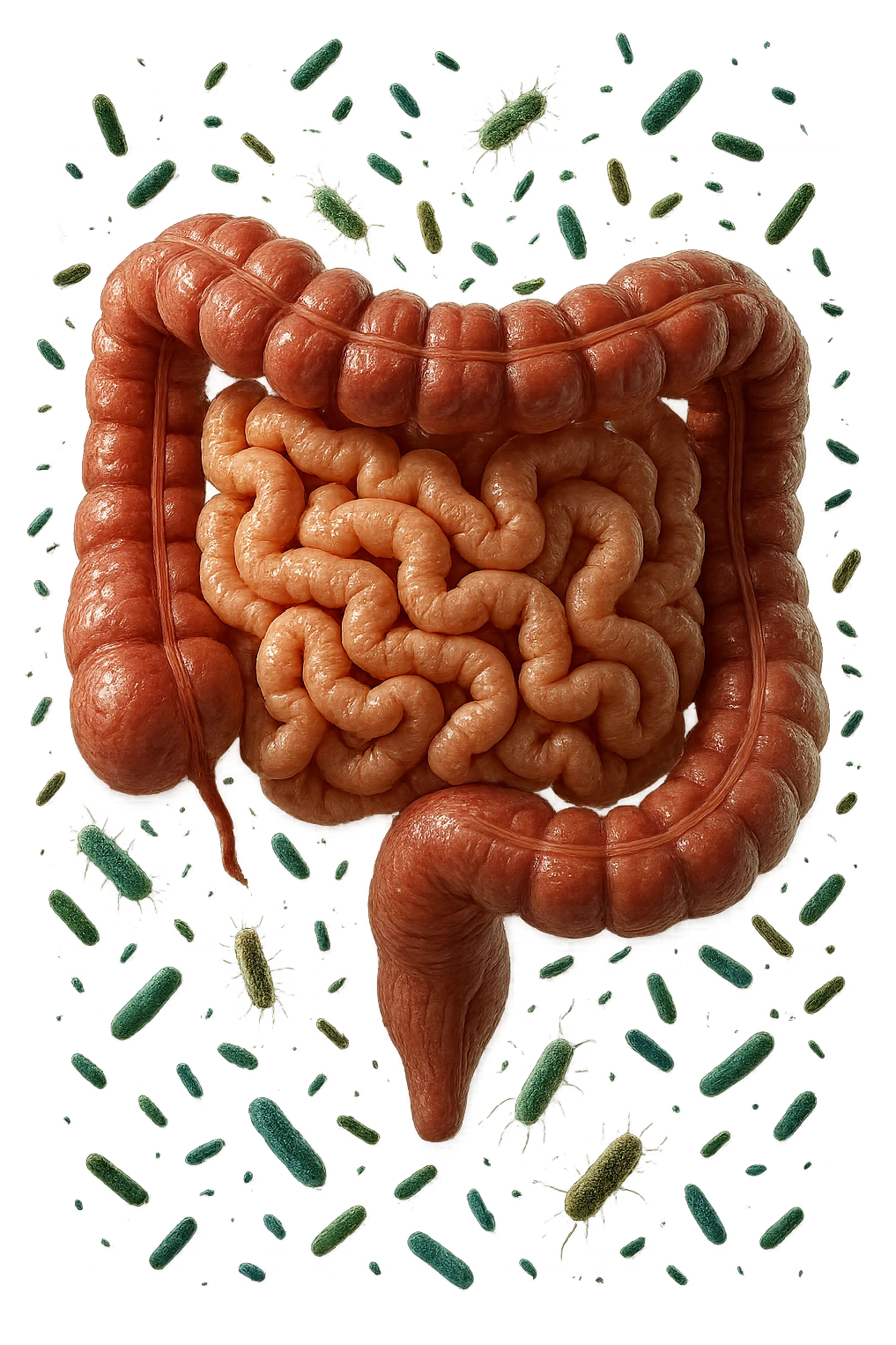 INTESTINO UMANO ANATOMICO REALISTICO CON BATTERI CHE GLI FLUTTUANO INTORNO, IPERREALISTICO 4K emoji