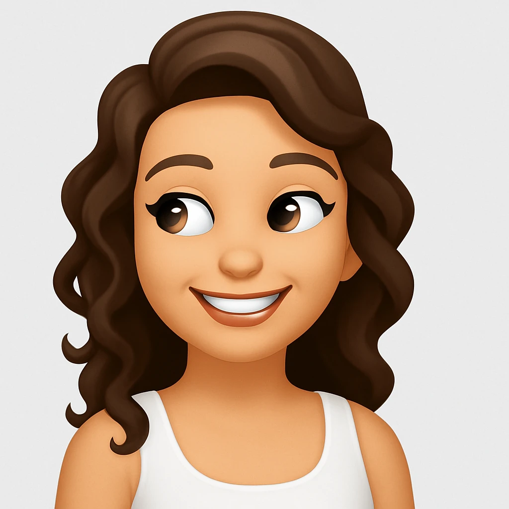 turn the second man in emoji style of the 1st image, match the facial features and match dressing style of the 2nd image, she is in whte tank top emoji