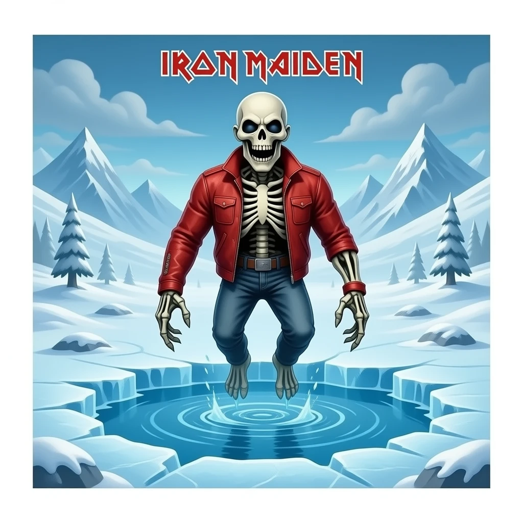 iron maiden eddie mascot - mutant corpse hovers over frozen landscape - a Gustave Doré piece, depicting traitors frozen in a lake of ice in the ninth circle of Dante's Inferno emoji