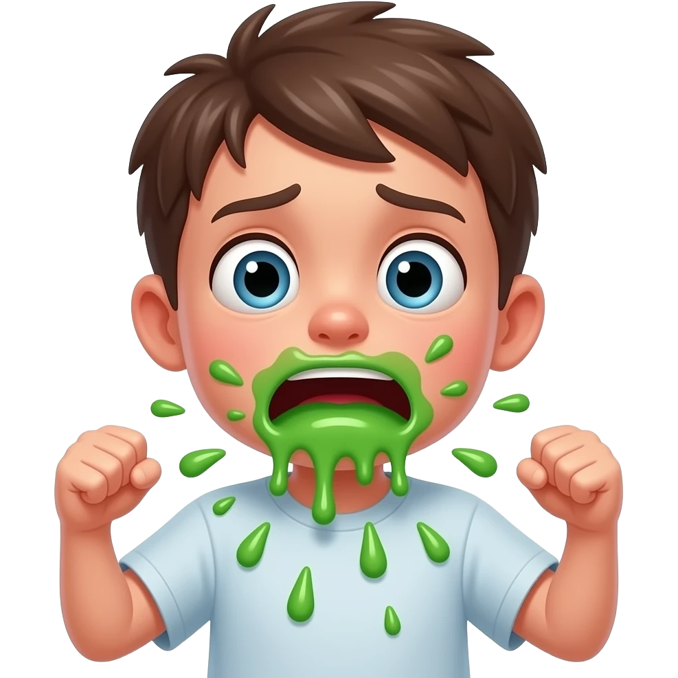 sick boy puking green vomit sad/scared puking alot emoji