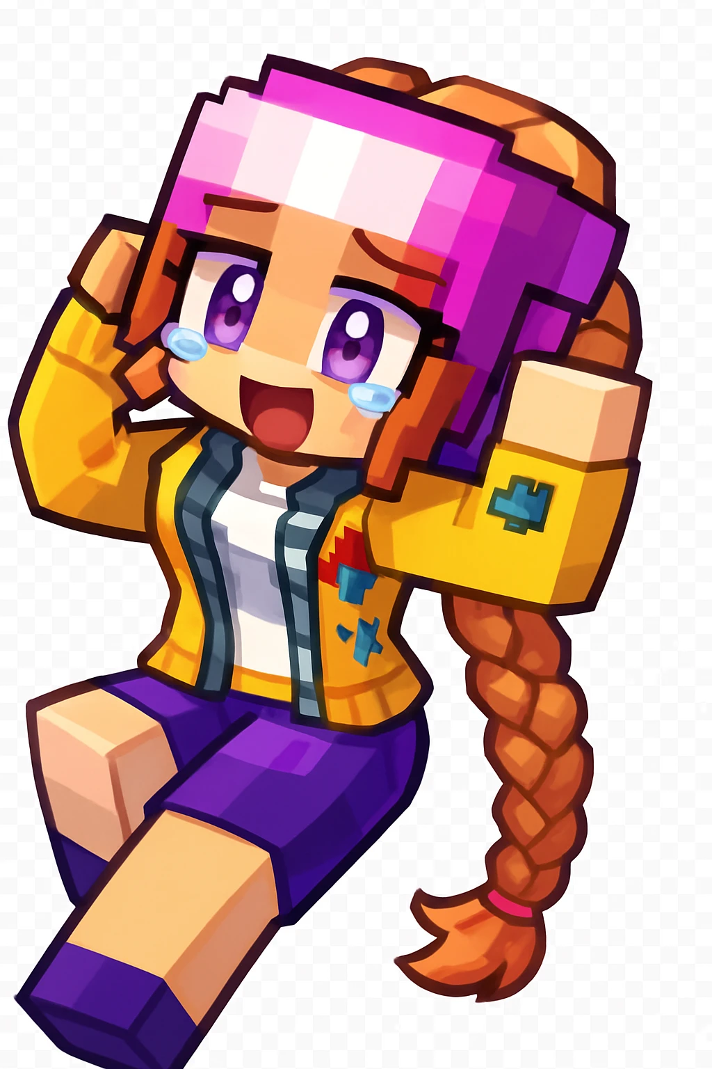 Extract every character from the picture. character including the clothes and accessories they are wearing, and place on a transparent background. Keep the original style and appearance exactly the same. and separately give me the each character picture. There is 3 character in this image. so you have to create 3 imaehgs

 emoji