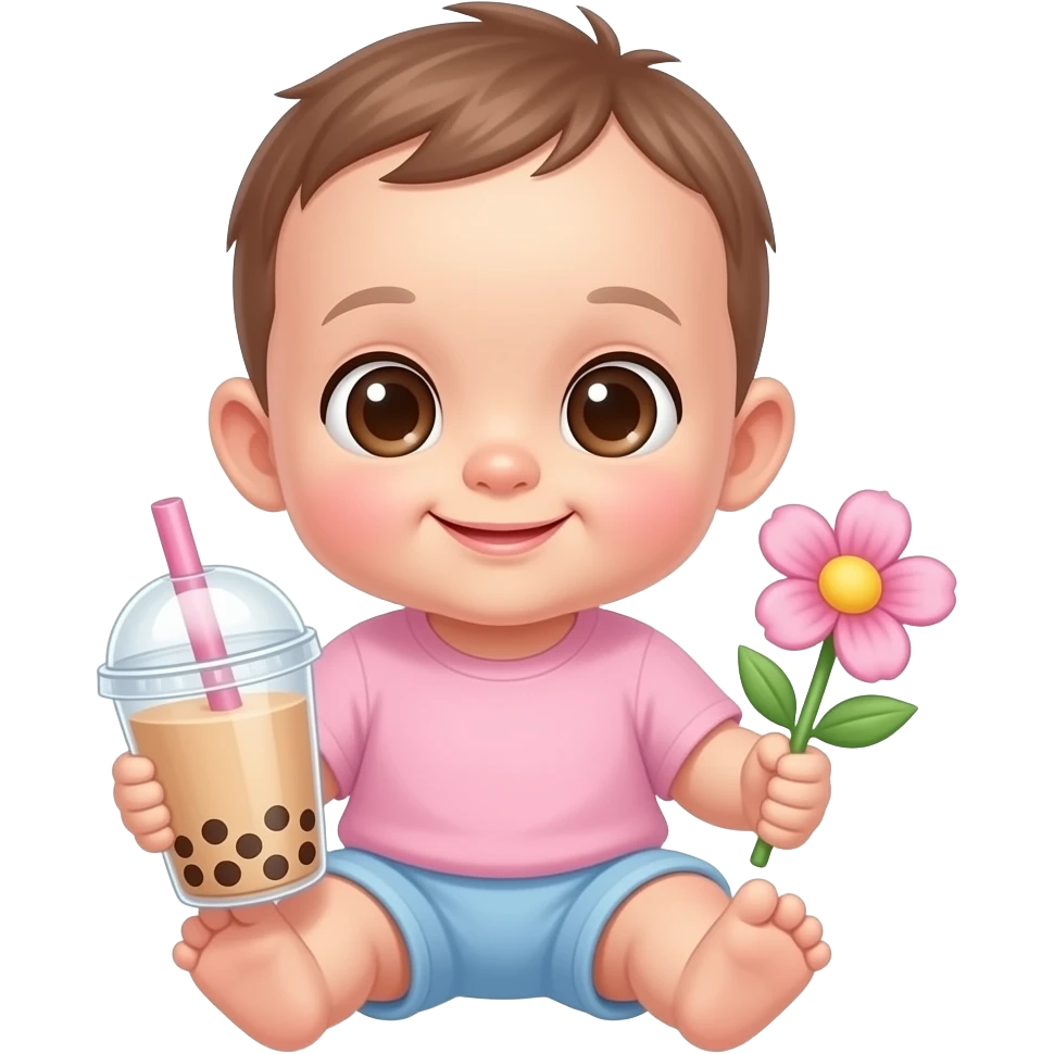 Cute with Boba and flower and color baby pink emoji