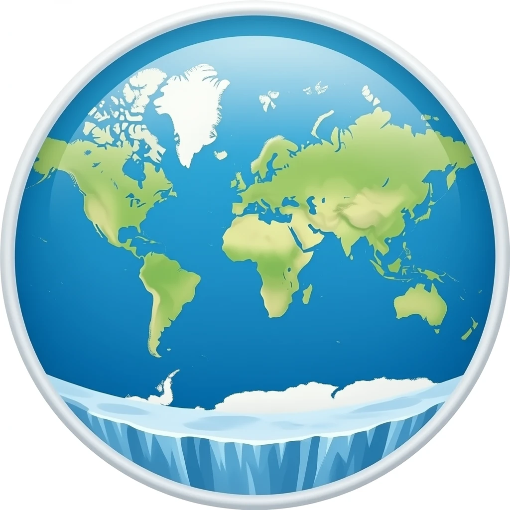 Flat world map with ice wall edge emoji